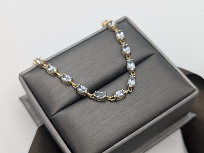 10k Yellow Gold Blue Aquamarine Bracelet. Aquamarine Tennis Bracelet 7.5"
