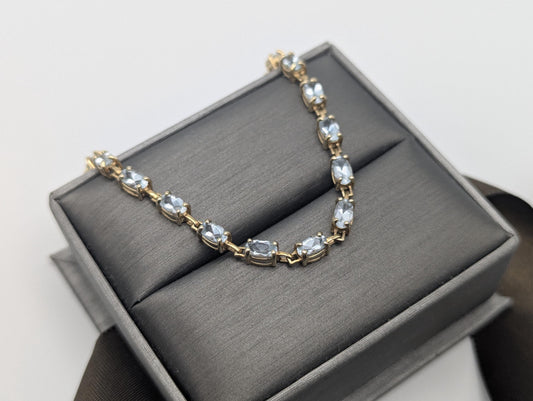 10k Yellow Gold Blue Aquamarine Bracelet. Aquamarine Tennis Bracelet 7.5"
