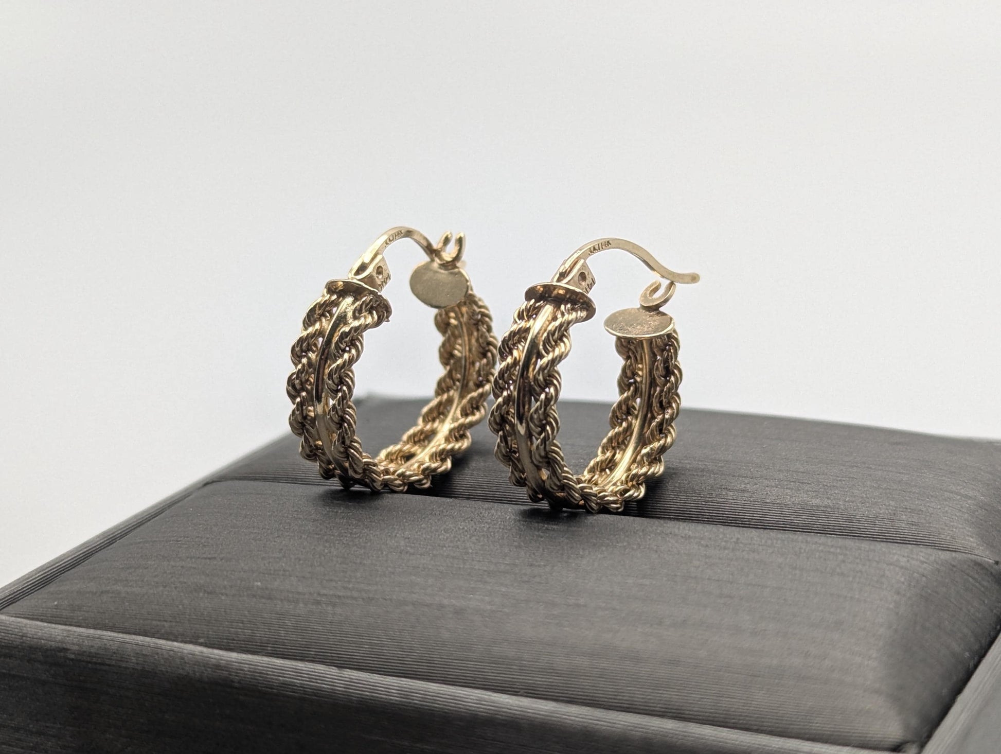 14k Gold Twisted Rope Hoop Earrings. Wire Hoop Earrings Real Solid Yellow Gold Small Hoops