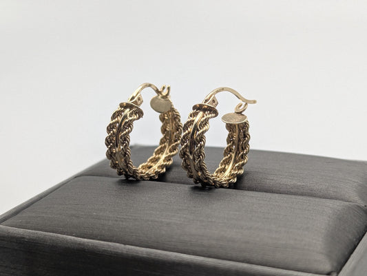 14k Gold Twisted Rope Hoop Earrings. Wire Hoop Earrings Real Solid Yellow Gold Small Hoops