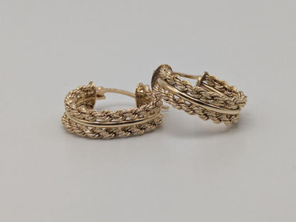 14k Gold Twisted Rope Hoop Earrings. Wire Hoop Earrings Real Solid Yellow Gold Small Hoops