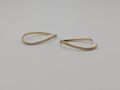 14k JCM Jacmel Twisted Long Hoop Earrings. Minimalist Twisted Hoops