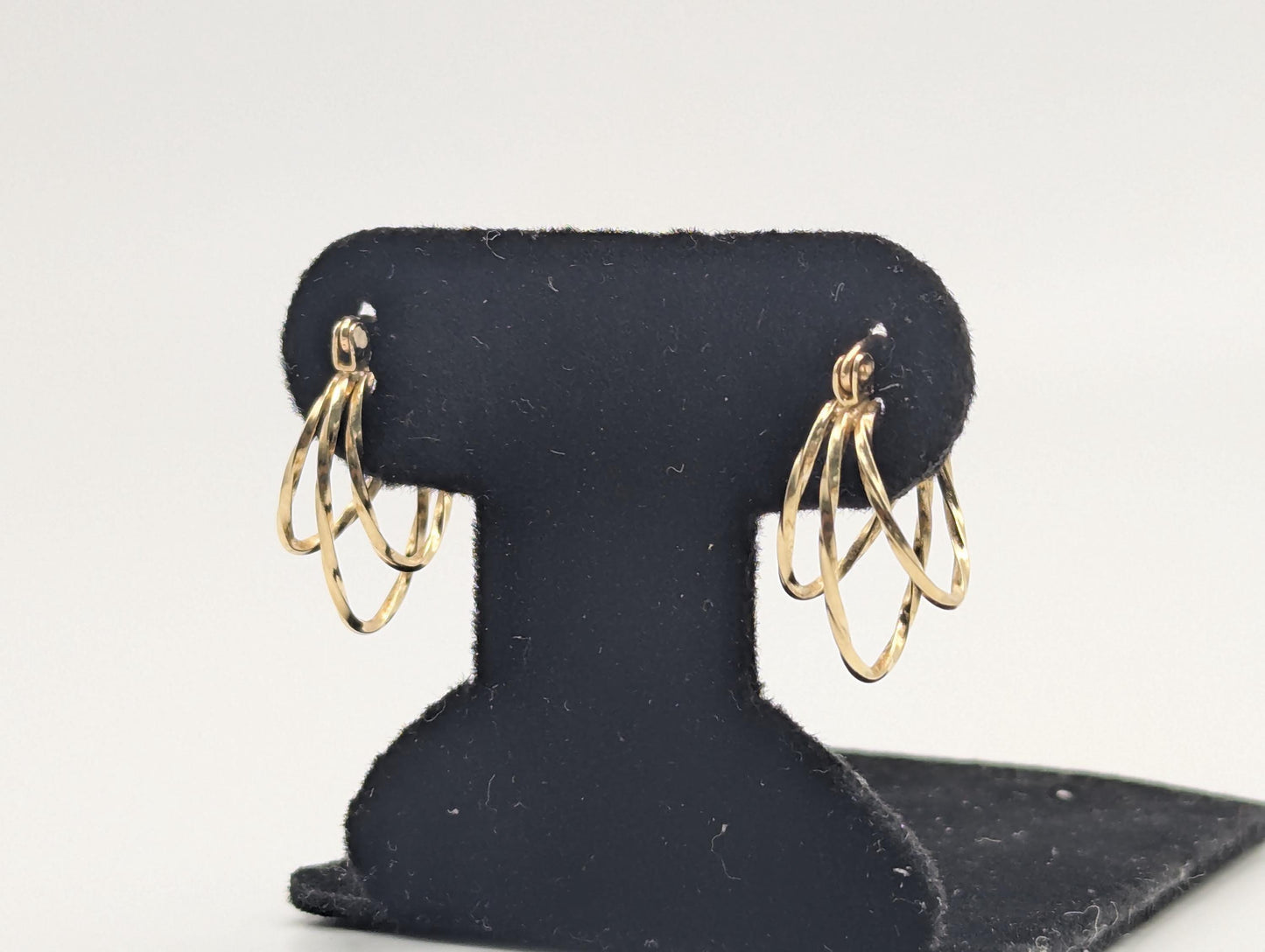 14k Vintage Yellow Gold Triple Hoop Oval Earrings Gold Hoops Hinged