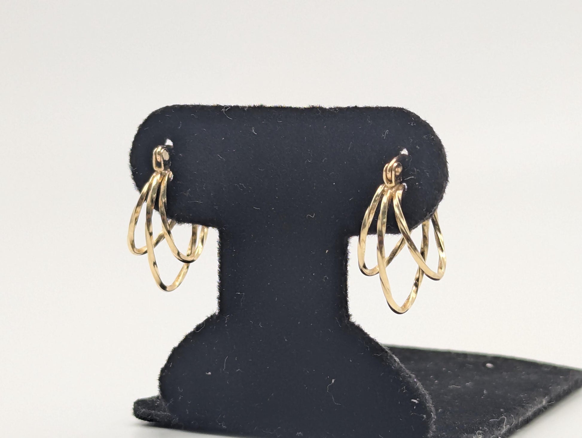 14k Vintage Yellow Gold Triple Hoop Oval Earrings Gold Hoops Hinged