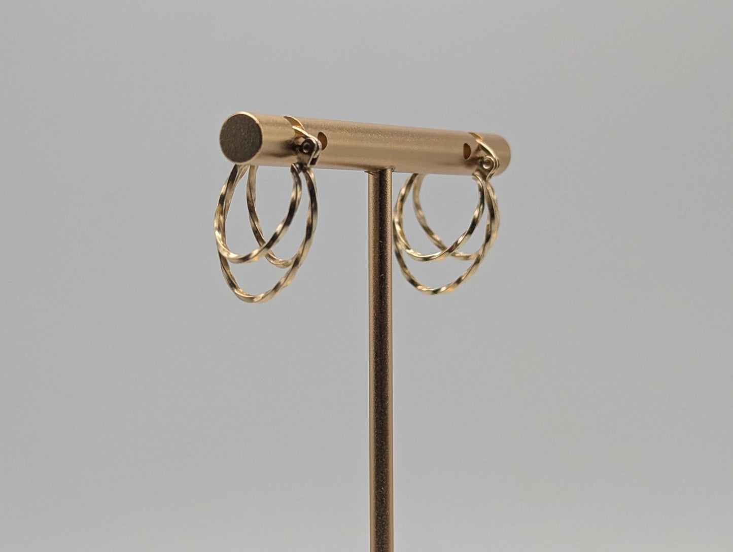 14k Vintage Yellow Gold Triple Hoop Oval Earrings Gold Hoops Hinged