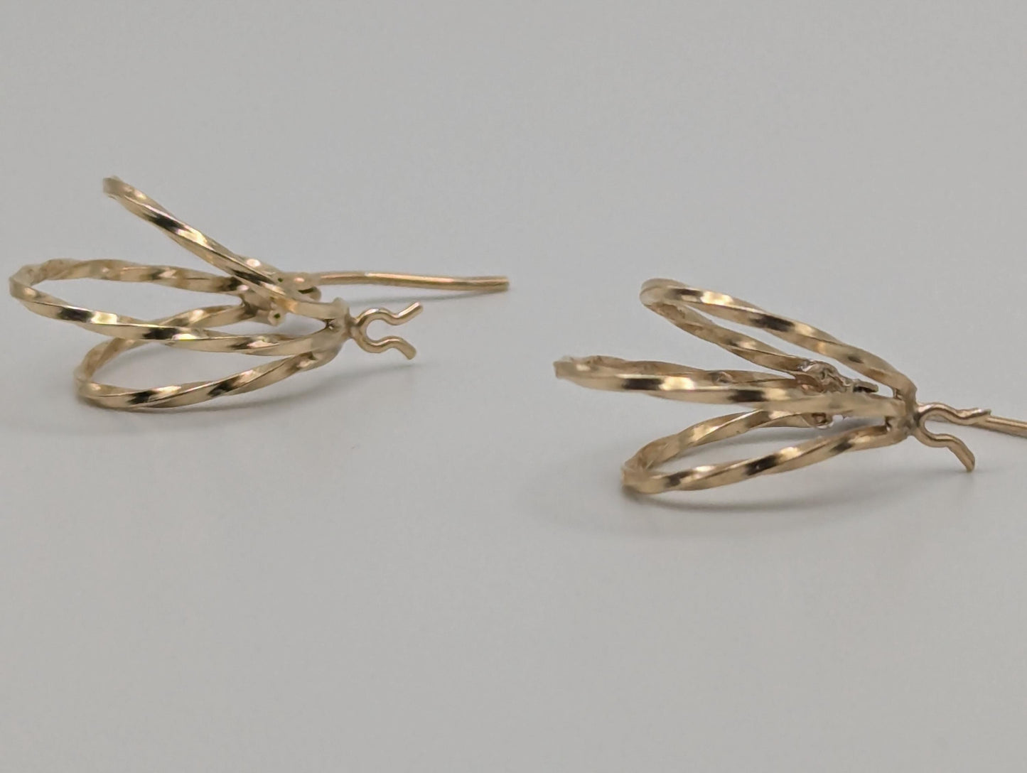 14k Vintage Yellow Gold Triple Hoop Oval Earrings Gold Hoops Hinged