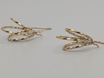 14k Vintage Yellow Gold Triple Hoop Oval Earrings Gold Hoops Hinged