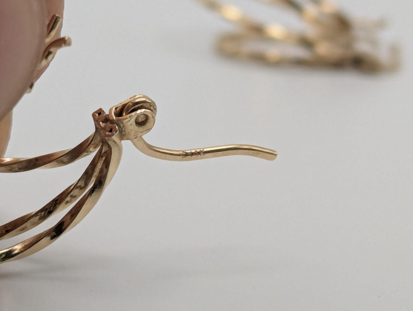 14k Vintage Yellow Gold Triple Hoop Oval Earrings Gold Hoops Hinged