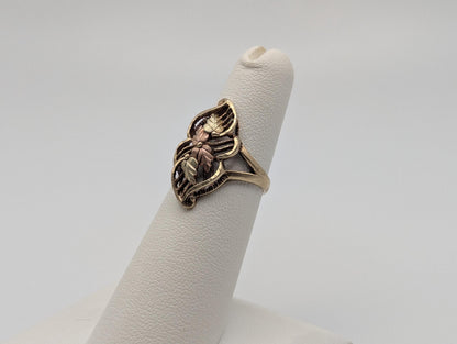 Vintage 10k Black Hills Gold Leaf Multi-Tone Gold Signet Statement Ring