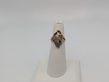 Vintage 10k Black Hills Gold Leaf Multi-Tone Gold Signet Statement Ring