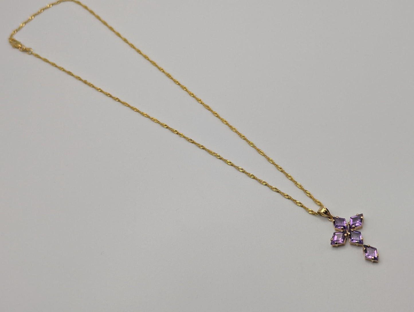 14k Yellow Gold Large Cross Amethyst Pendant Necklace + Compliment GF 18k chain