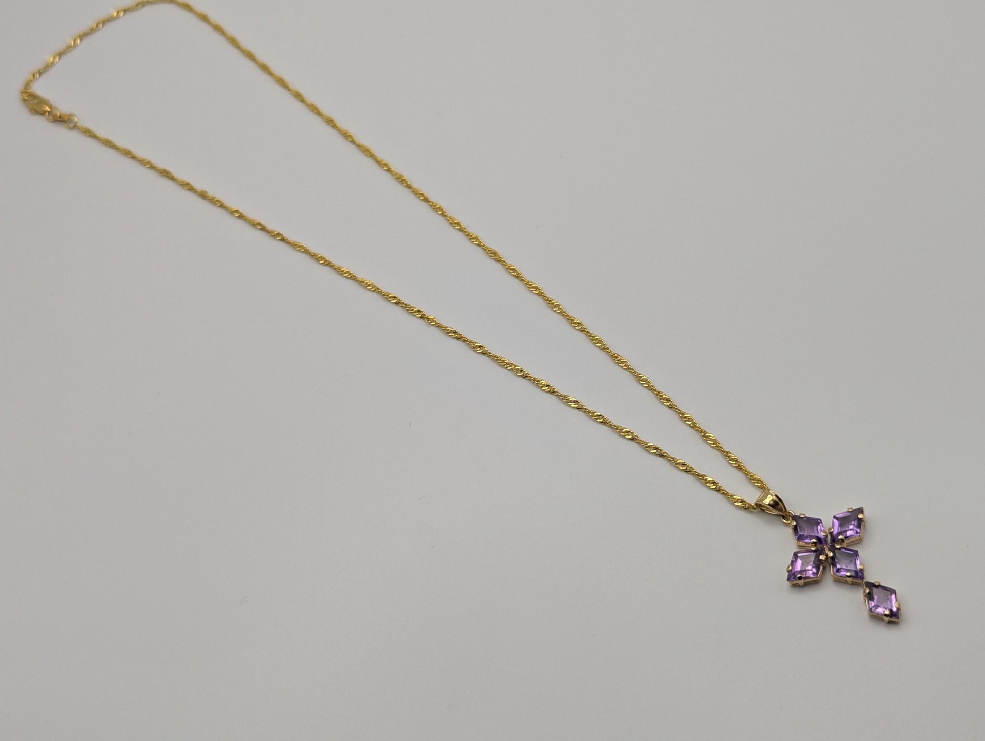 14k Yellow Gold Large Cross Amethyst Pendant Necklace + Compliment GF 18k chain