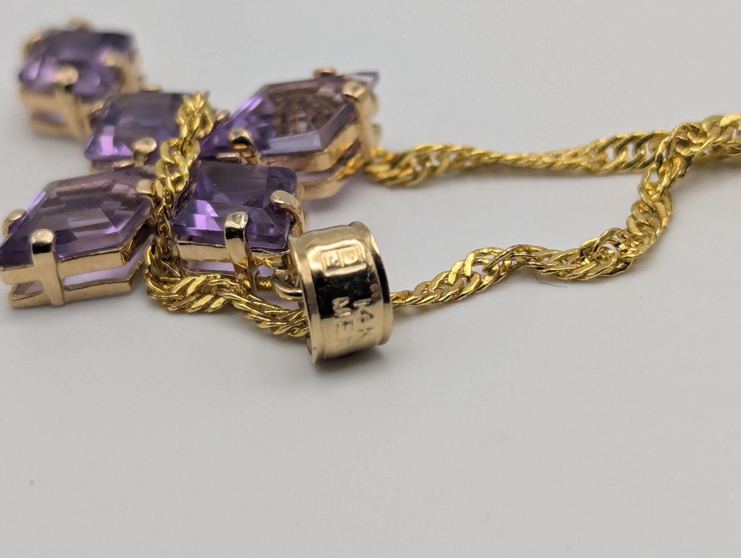 14k Yellow Gold Large Cross Amethyst Pendant Necklace + Compliment GF 18k chain
