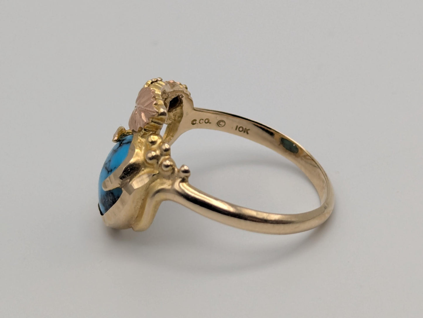 10k Black Hills Gold Tri-Colored Leaf Turquoise Vine Ring Women BHG Trio Gold Vine Ring