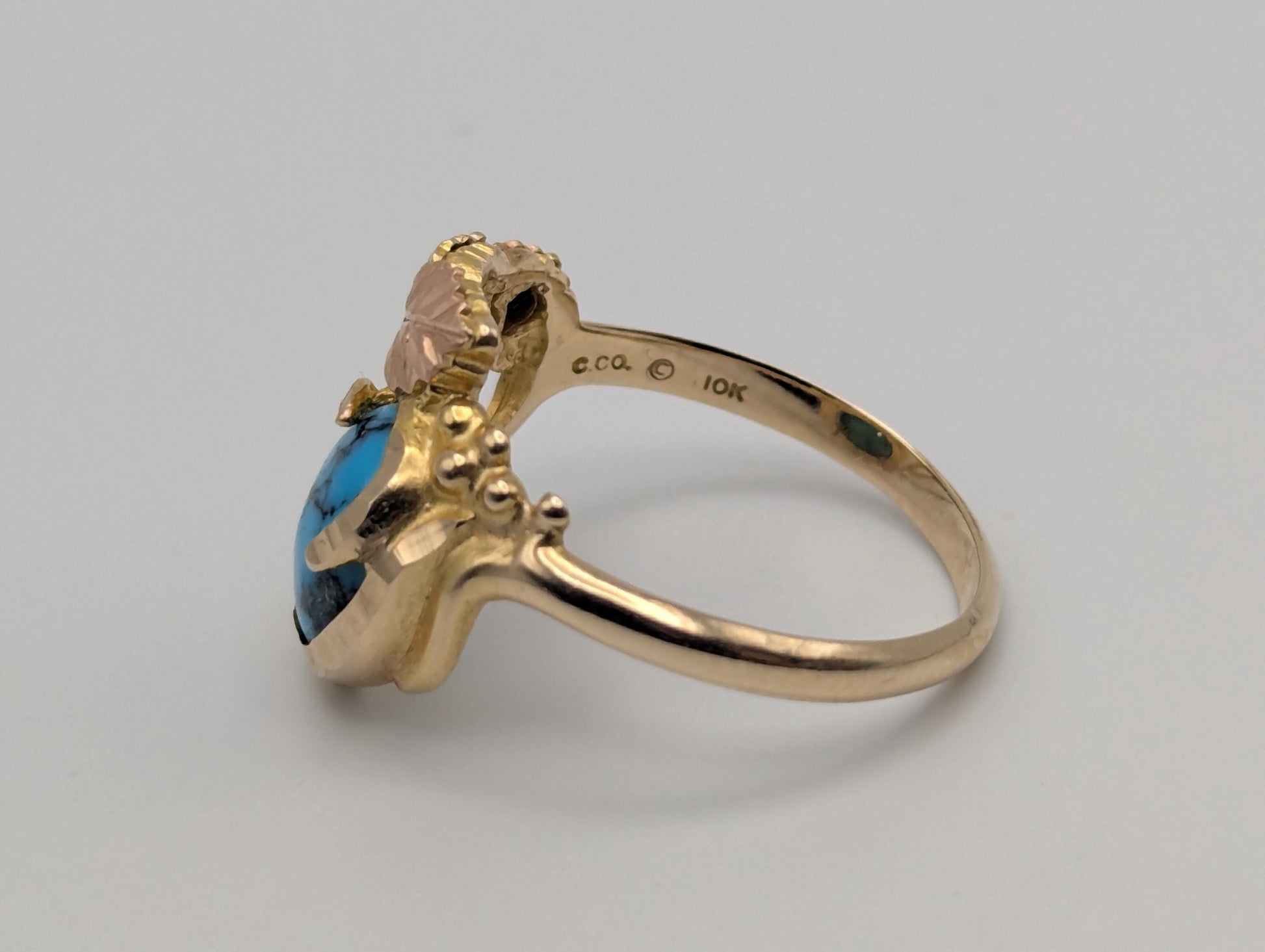 10k Black Hills Gold Tri-Colored Leaf Turquoise Vine Ring Women BHG Trio Gold Vine Ring