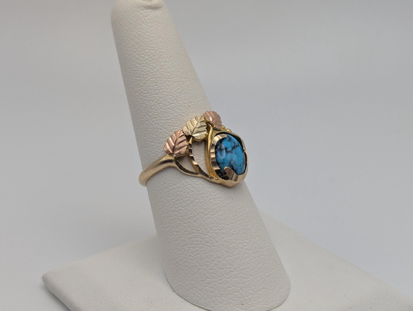 10k Black Hills Gold Tri-Colored Leaf Turquoise Vine Ring Women BHG Trio Gold Vine Ring