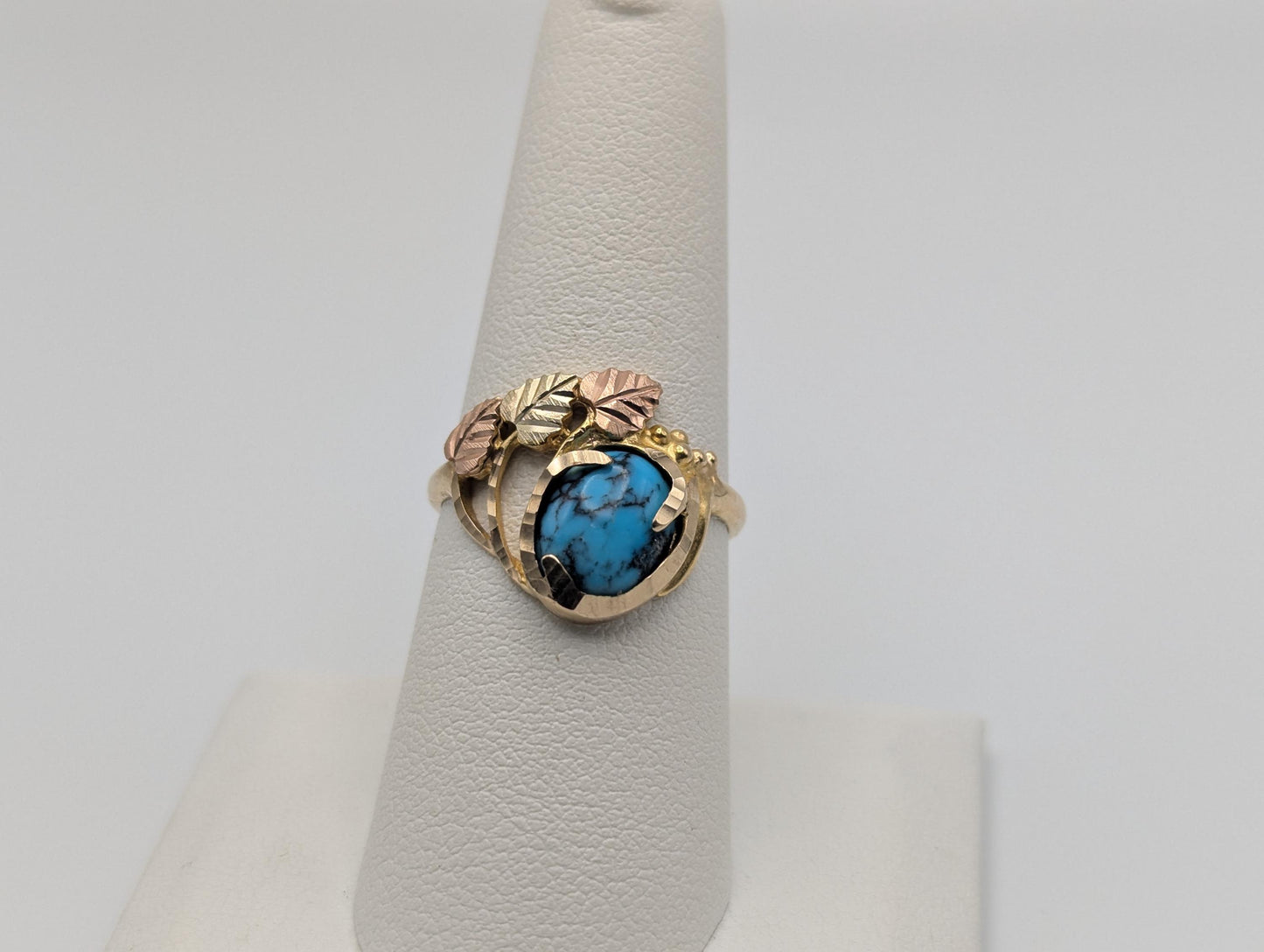 10k Black Hills Gold Tri-Colored Leaf Turquoise Vine Ring Women BHG Trio Gold Vine Ring