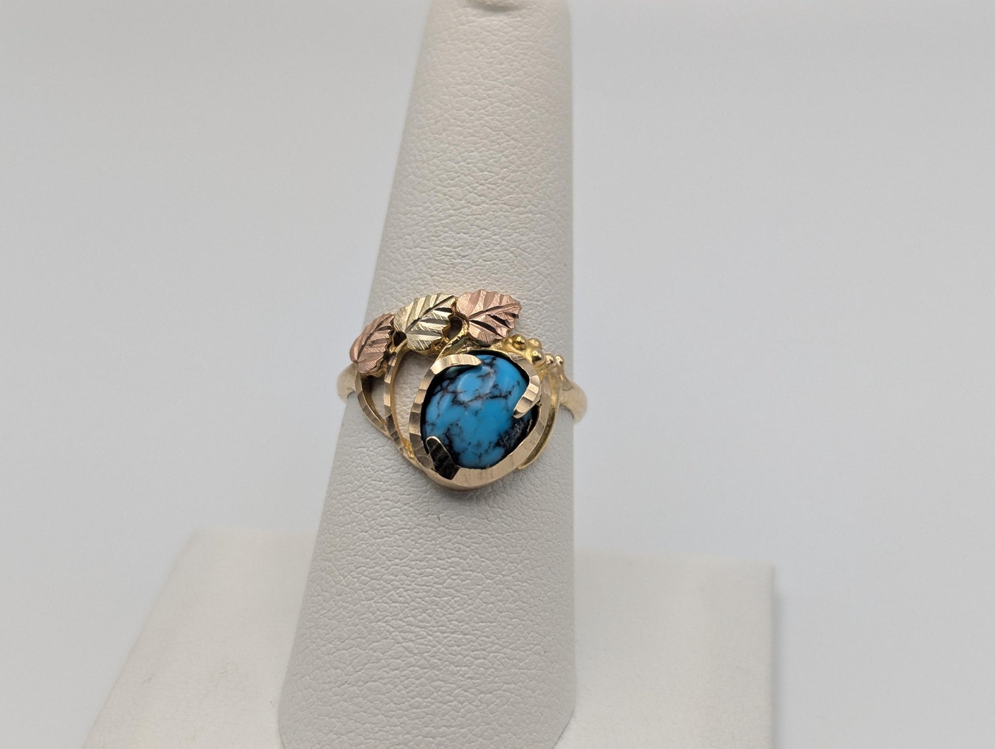10k Black Hills Gold Tri-Colored Leaf Turquoise Vine Ring Women BHG Trio Gold Vine Ring