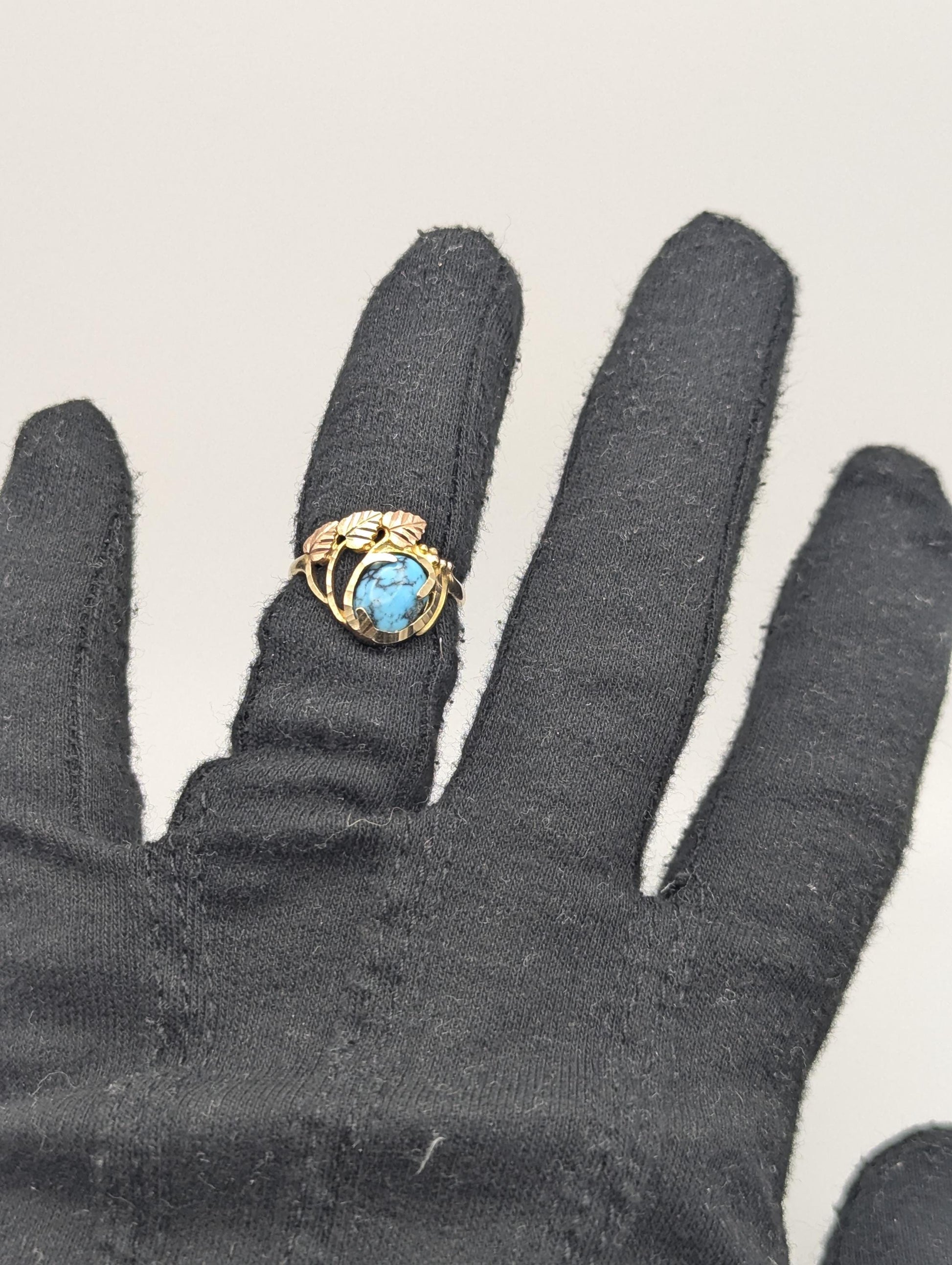 10k Black Hills Gold Tri-Colored Leaf Turquoise Vine Ring Women BHG Trio Gold Vine Ring