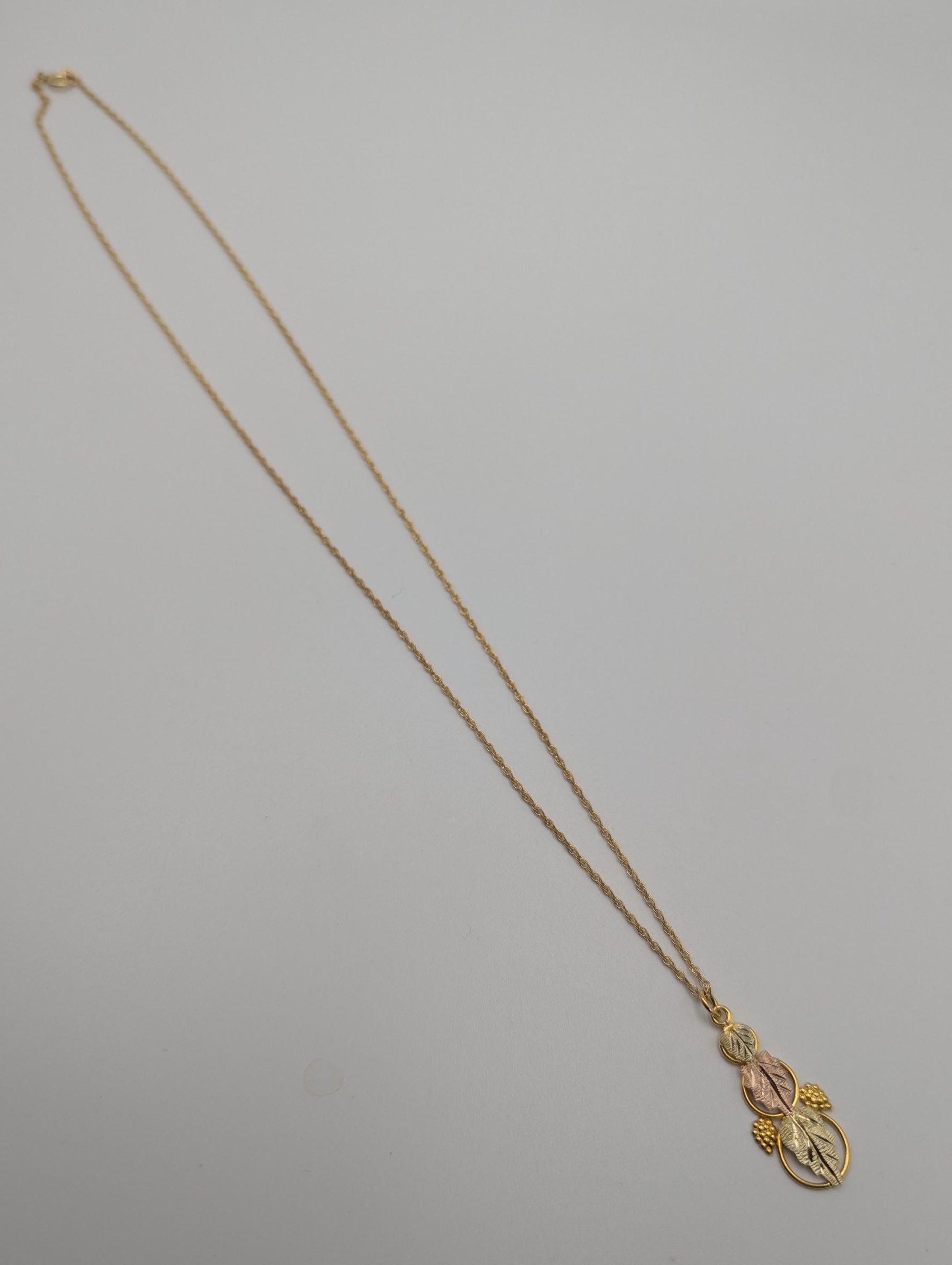 10k 12k Black Hills Gold Vine Leaf Pendant, Chain Necklace