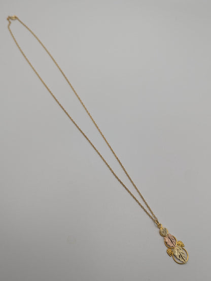 10k 12k Black Hills Gold Vine Leaf Pendant, Chain Necklace