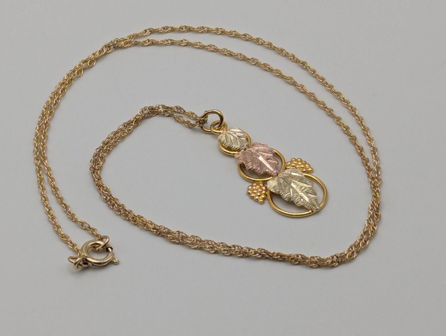 10k 12k Black Hills Gold Vine Leaf Pendant, Chain Necklace