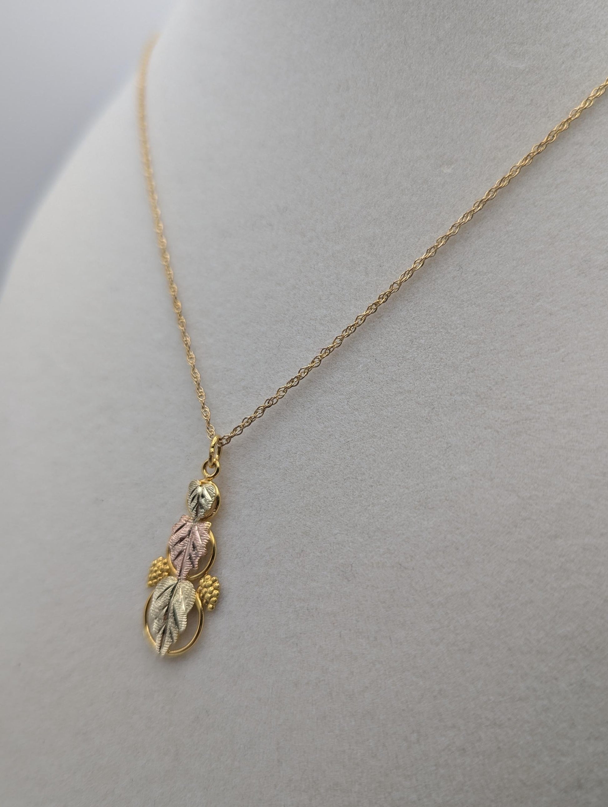 10k 12k Black Hills Gold Vine Leaf Pendant, Chain Necklace