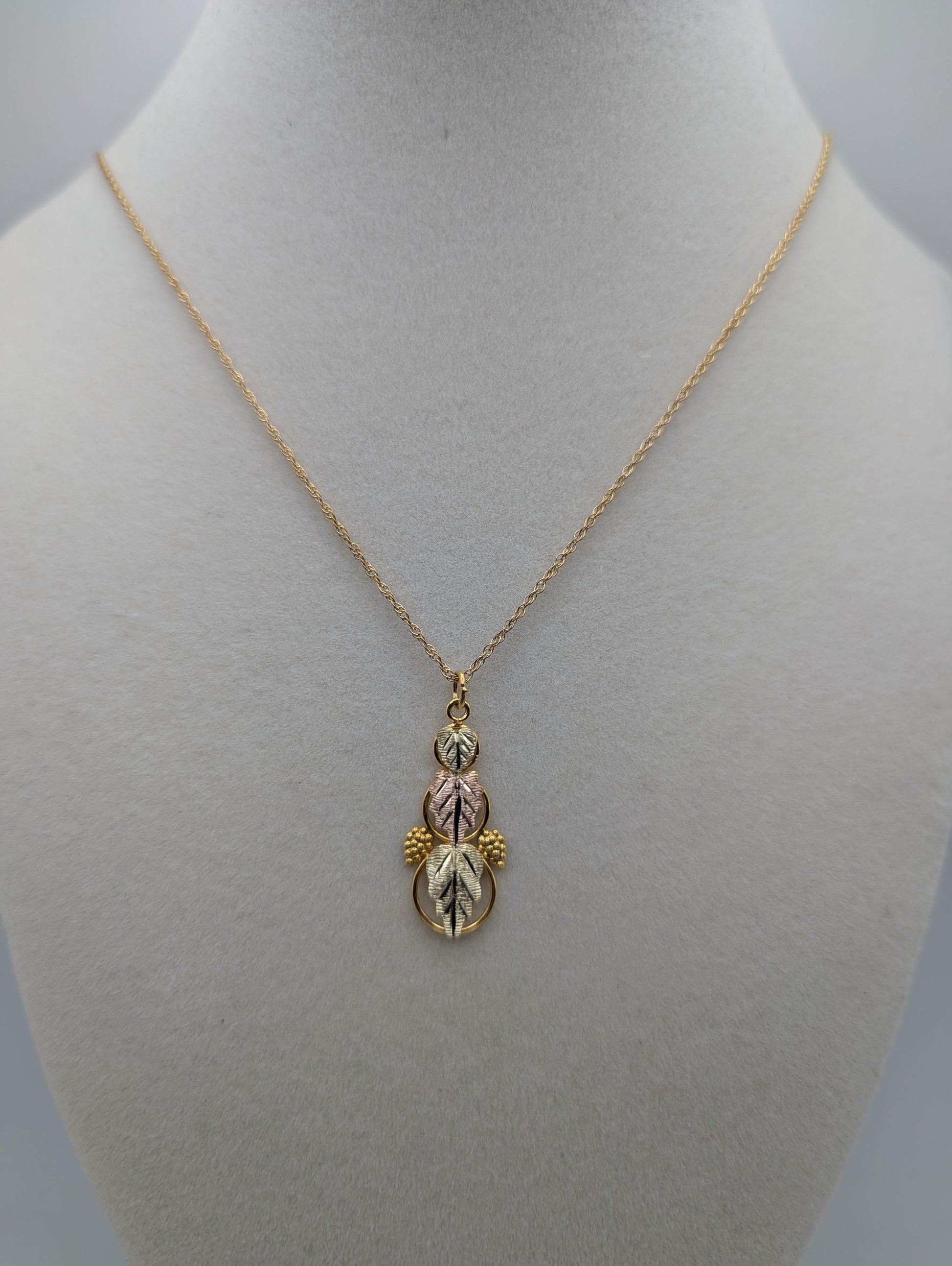 10k 12k Black Hills Gold Vine Leaf Pendant, Chain Necklace