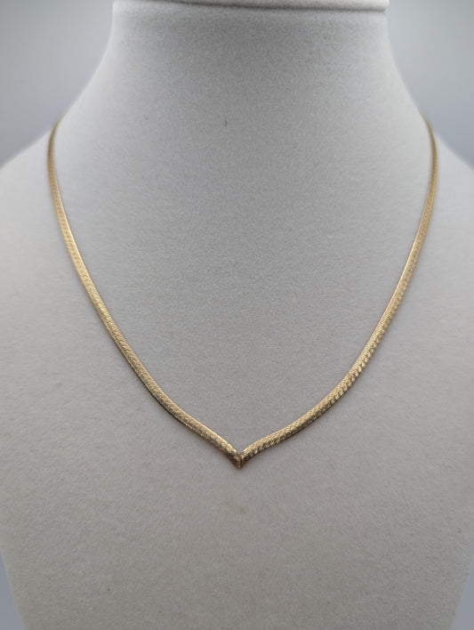 14k Italy Yellow Gold Herringbone Specialty Flat Chain Necklace 16"