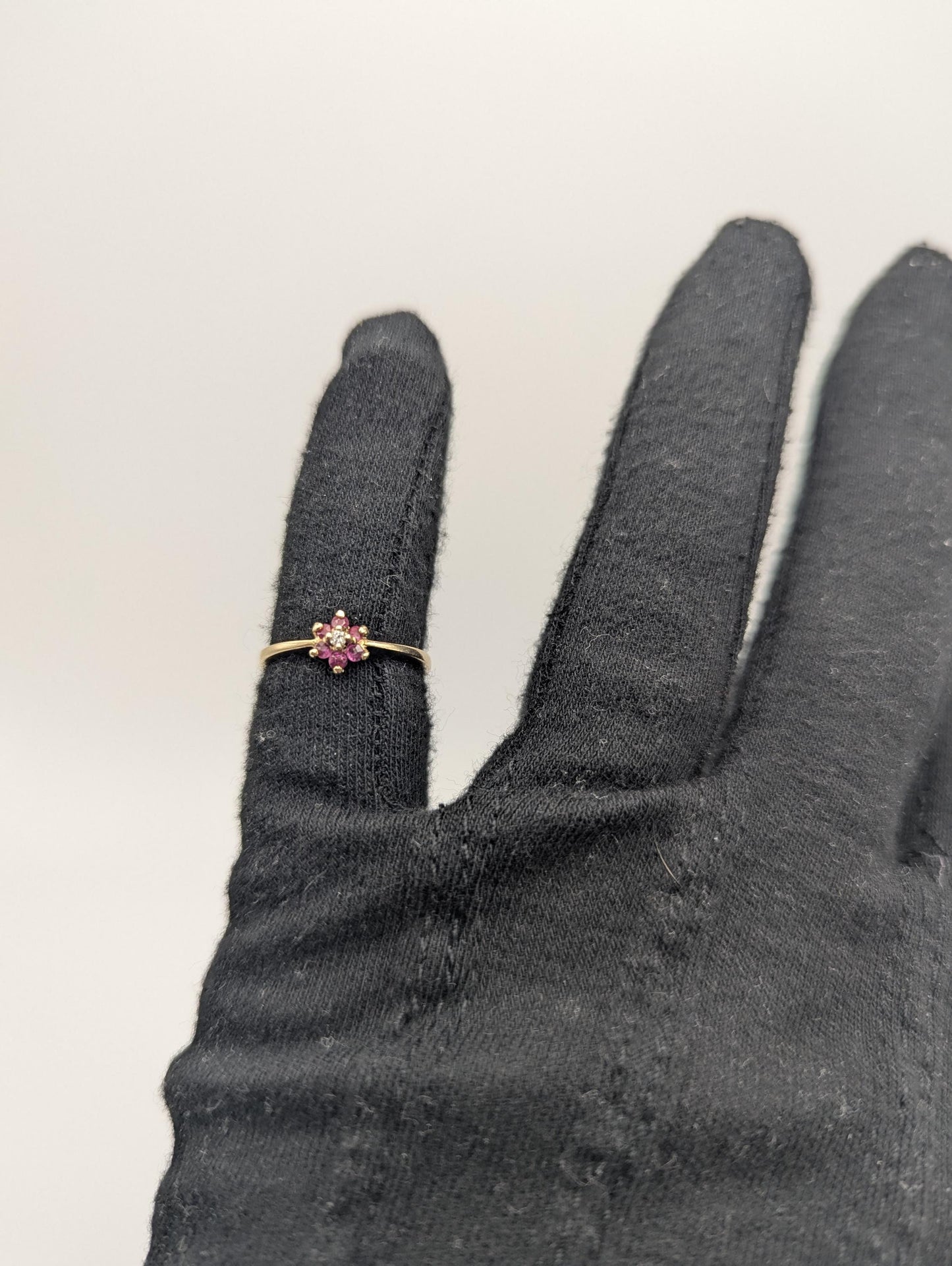 10k Flower Diamond Ruby Ring. Yellow Gold Dainty Daisy Promise Love Ring