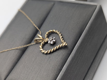 10K Gold Diamond Heart Pendant w/Gold Chain Necklace Love Heart