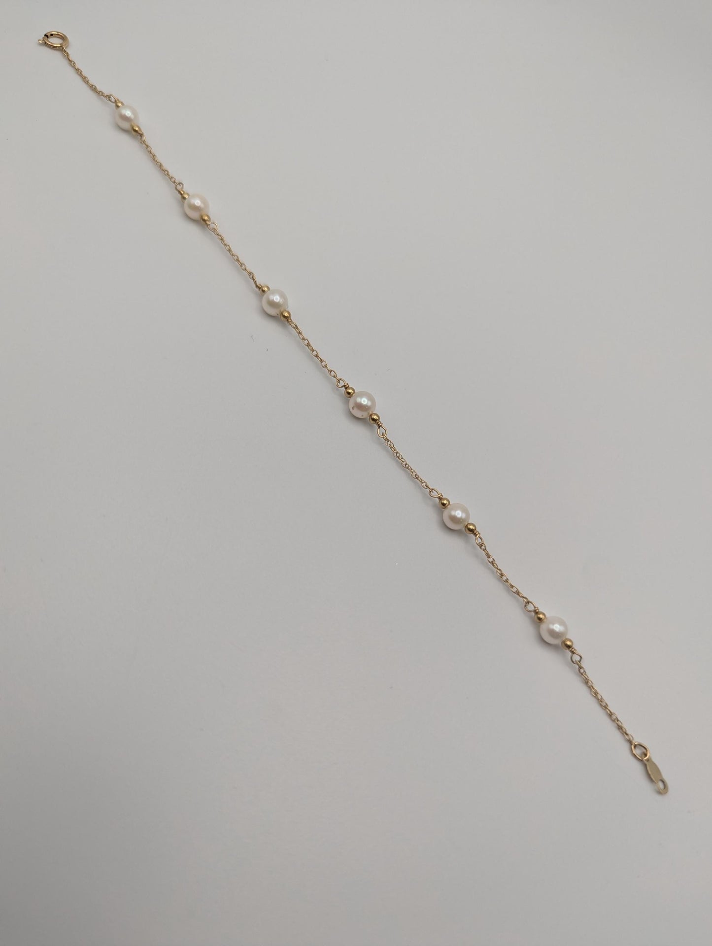 10k Yellow Gold Pearl Bracelets Women Bracelet 7" Pearl Chain Link Bracelet