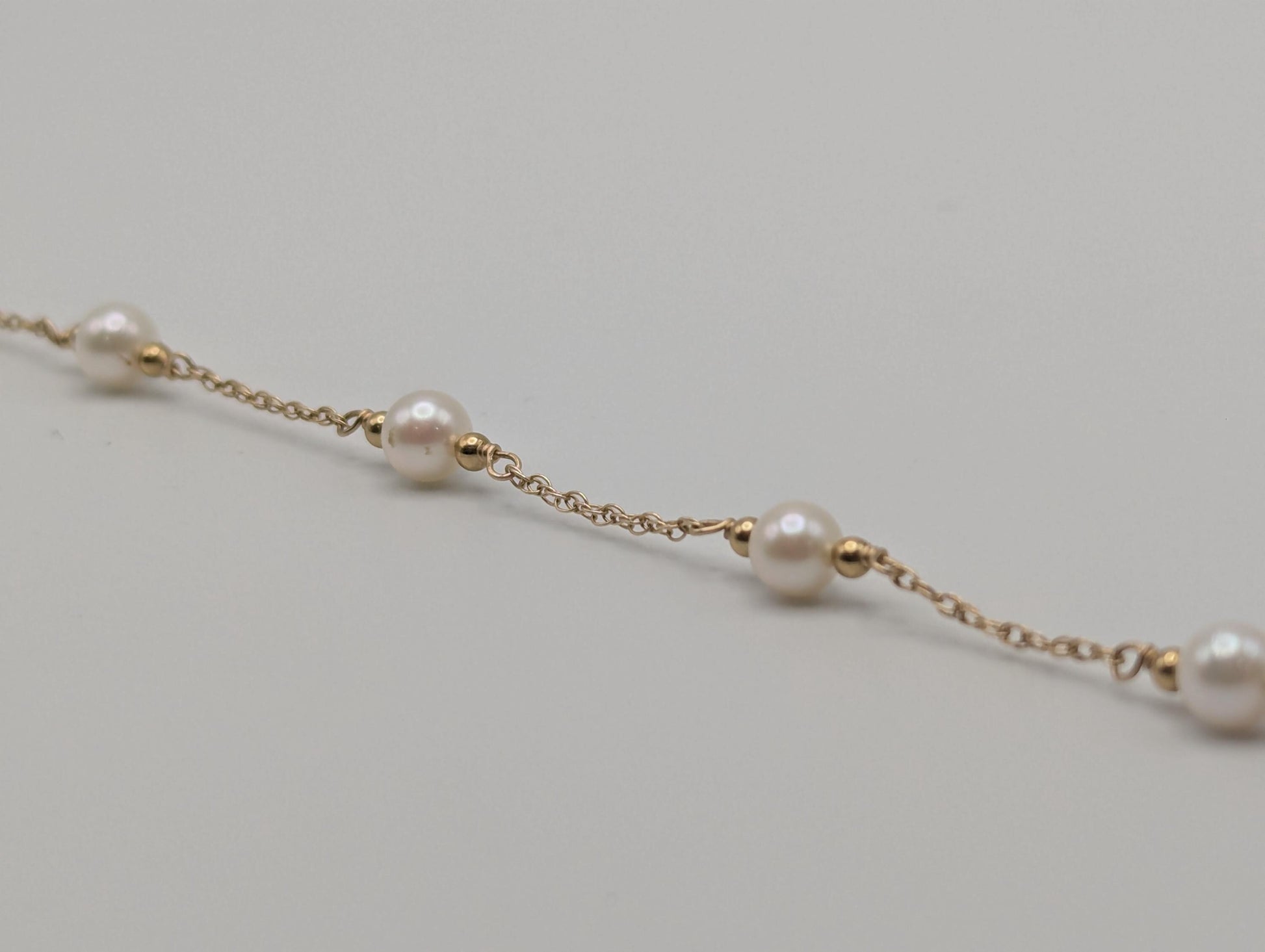 10k Yellow Gold Pearl Bracelets Women Bracelet 7" Pearl Chain Link Bracelet