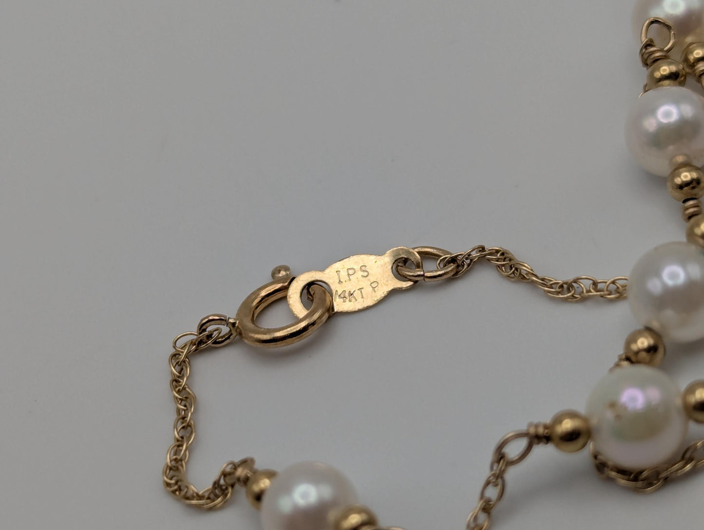 10k Yellow Gold Pearl Bracelets Women Bracelet 7" Pearl Chain Link Bracelet