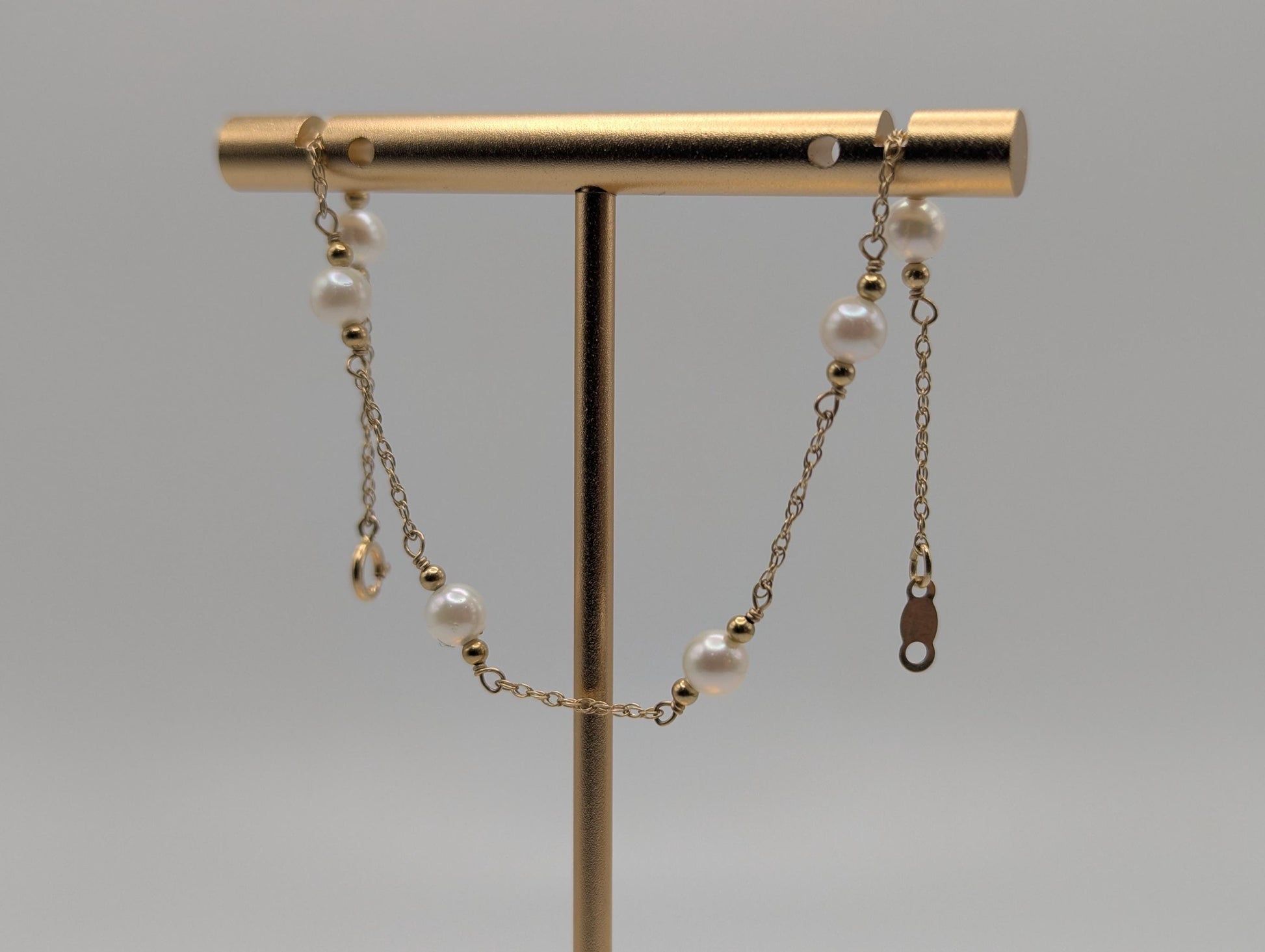 10k Yellow Gold Pearl Bracelets Women Bracelet 7" Pearl Chain Link Bracelet