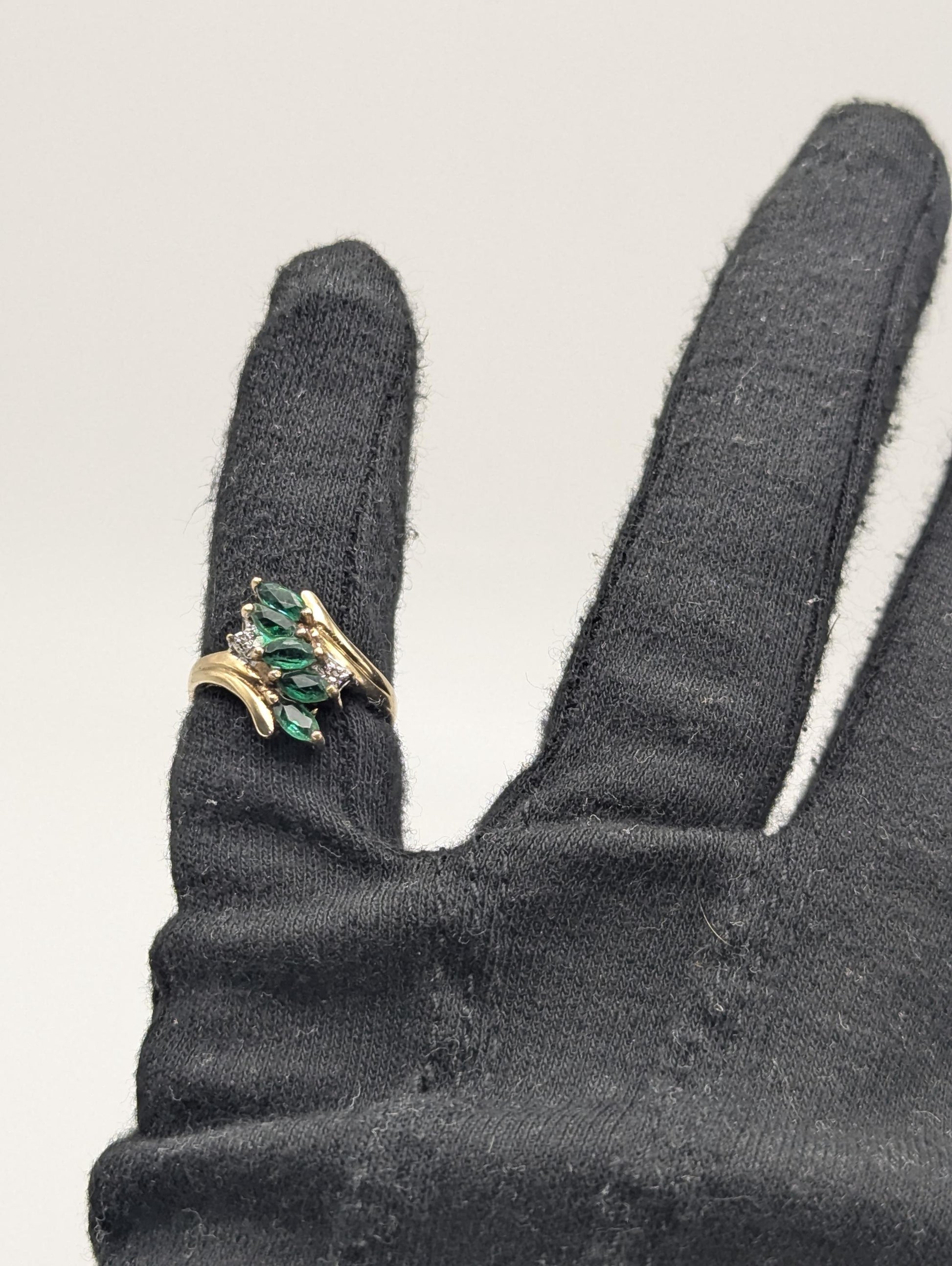 10k Yellow Gold Emerald and Diamond Statement Cocktail Multi-Stone Ring.