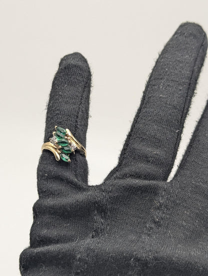 10k Yellow Gold Emerald and Diamond Statement Cocktail Multi-Stone Ring.