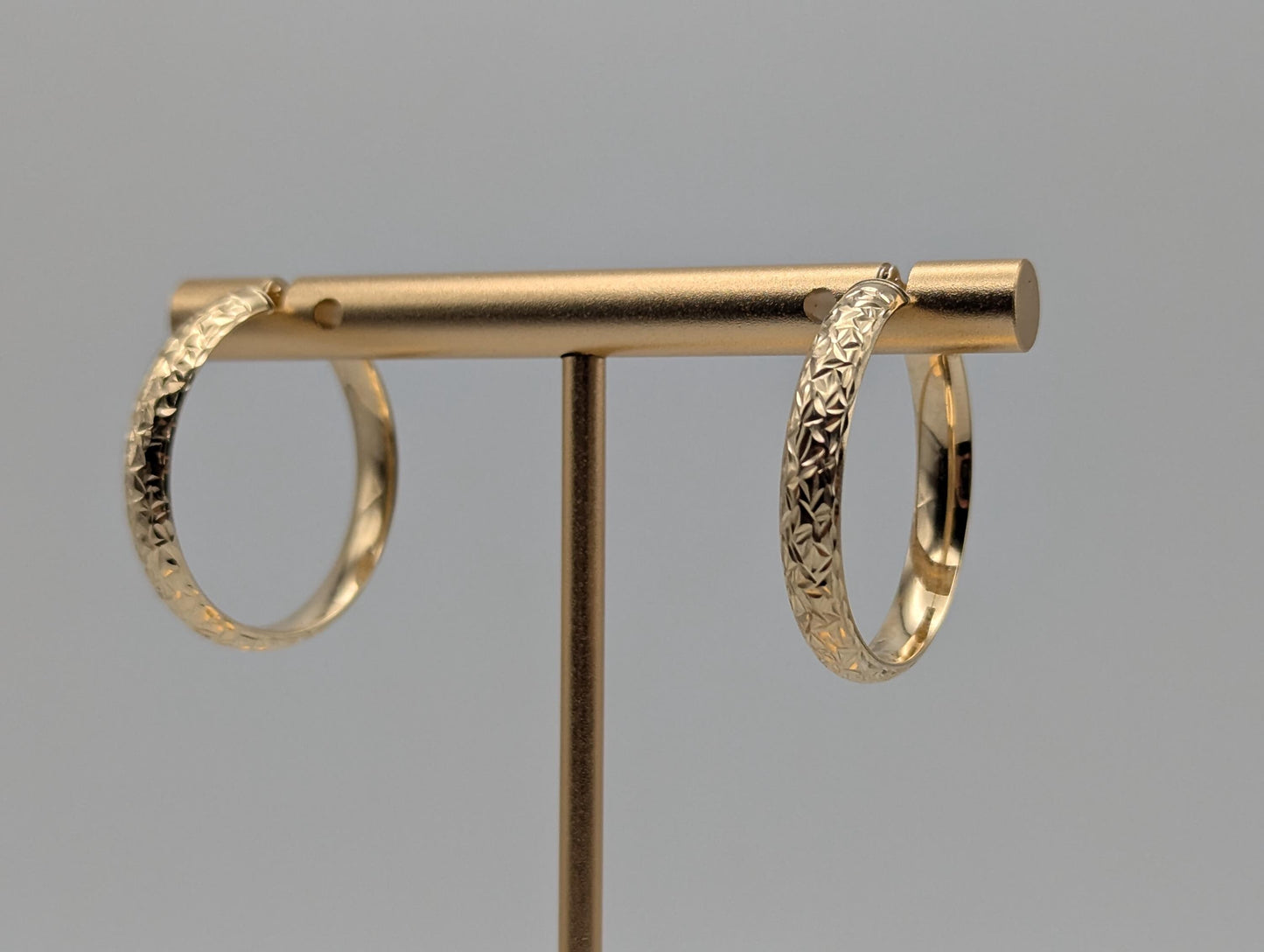 14k Vintage Yellow Gold Classic Etched Textured Hoop Earrings Gold Hoops Hinged