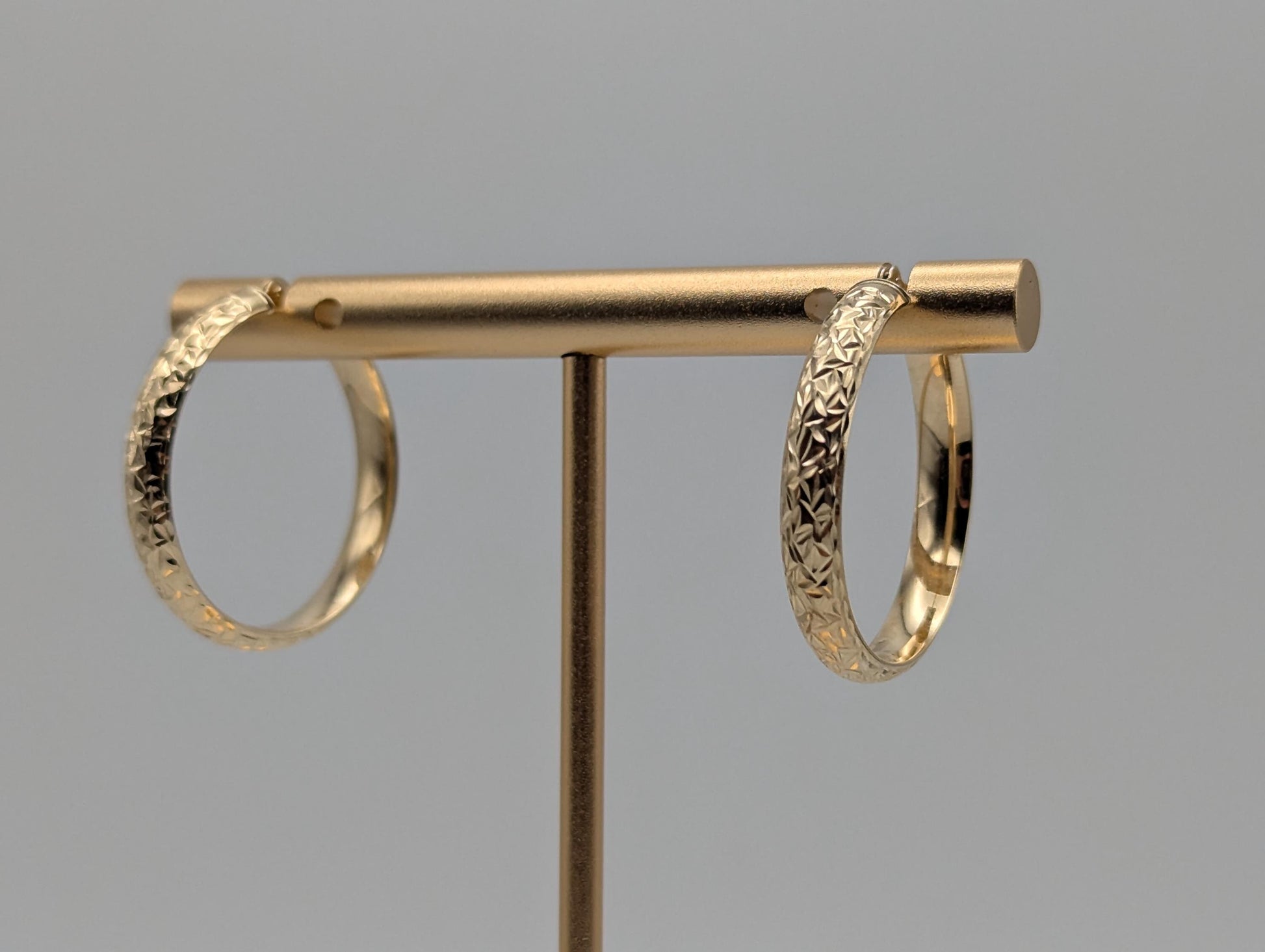 14k Vintage Yellow Gold Classic Etched Textured Hoop Earrings Gold Hoops Hinged