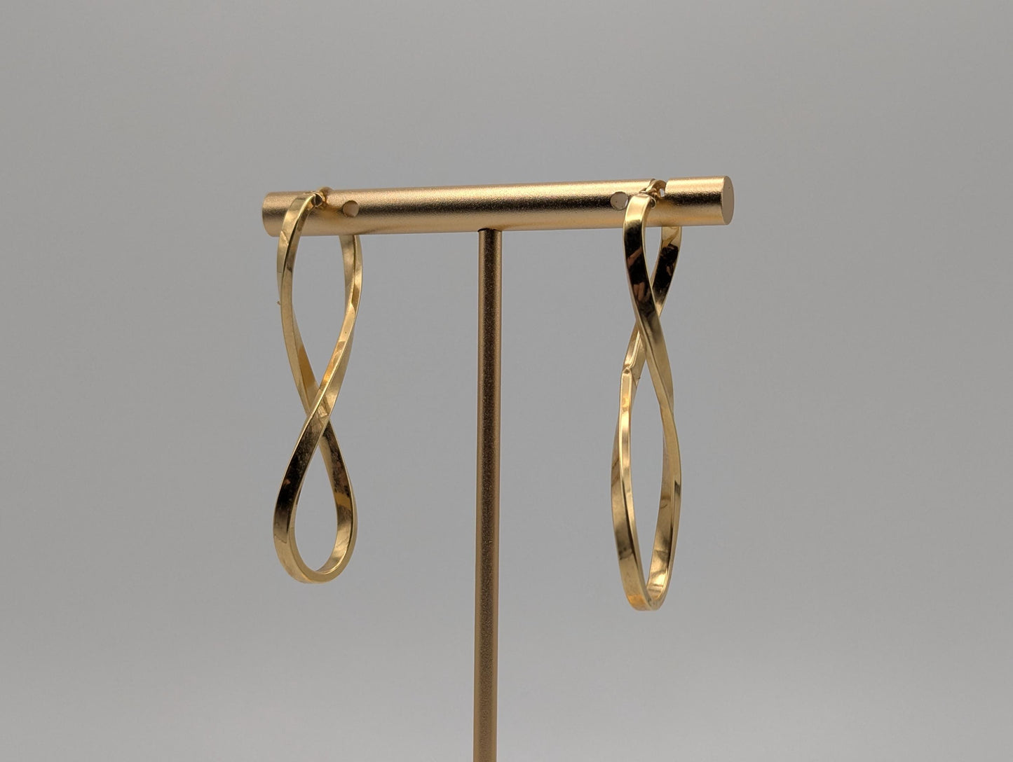 Large 14k ITALY Twisted Long Infinity Hoop Earrings Twisted Classic Dangle Hoops