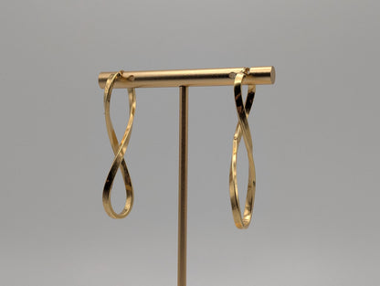 Large 14k ITALY Twisted Long Infinity Hoop Earrings Twisted Classic Dangle Hoops