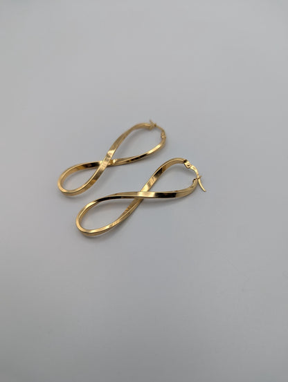 Large 14k ITALY Twisted Long Infinity Hoop Earrings Twisted Classic Dangle Hoops