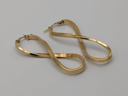 Large 14k ITALY Twisted Long Infinity Hoop Earrings Twisted Classic Dangle Hoops