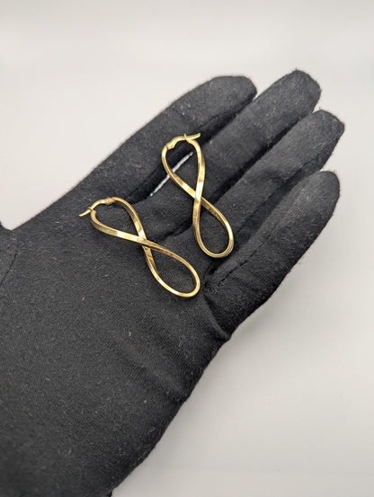 Large 14k ITALY Twisted Long Infinity Hoop Earrings Twisted Classic Dangle Hoops