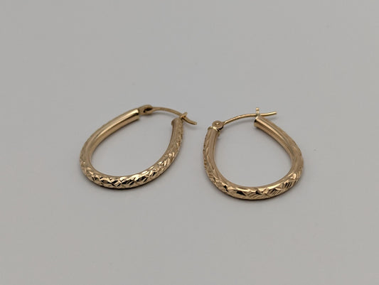 14k Vintage Yellow Gold Classic Etched Textured Hoop Earrings Gold Hoops Hinged