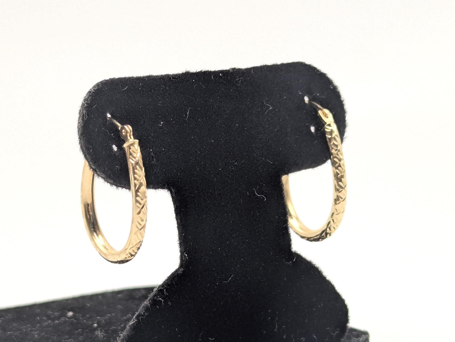 14k Vintage Yellow Gold Classic Etched Textured Hoop Earrings Gold Hoops Hinged