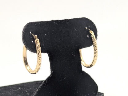 14k Vintage Yellow Gold Classic Etched Textured Hoop Earrings Gold Hoops Hinged