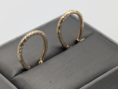 14k Vintage Yellow Gold Classic Etched Textured Hoop Earrings Gold Hoops Hinged