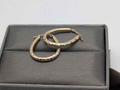 14k Vintage Yellow Gold Classic Etched Textured Hoop Earrings Gold Hoops Hinged