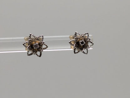 14K White Gold Flower Diamond Stud Earrings 10k White Gold Studs Minimalist Studs